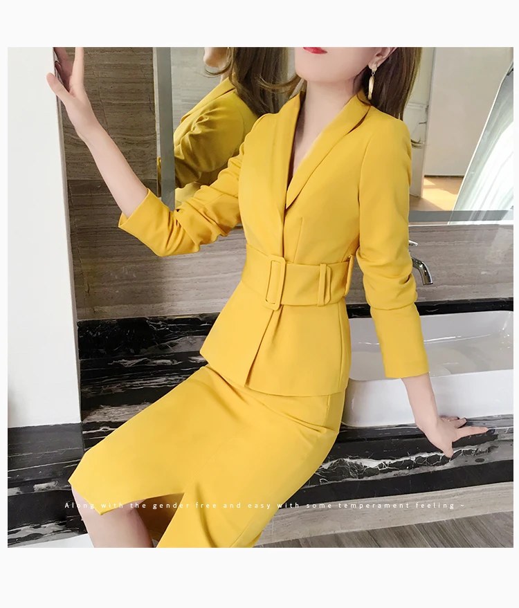 2019 осень зима новый корейский красный тонкий пиджак в деловом стиле + юбка