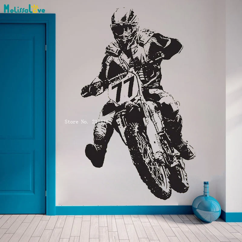 

Hot Motocross Bike Wall Stickers Number 77 Home Decor Exciting Racing Moment Man's Stimulating Sport Decals Vinyl YT5266