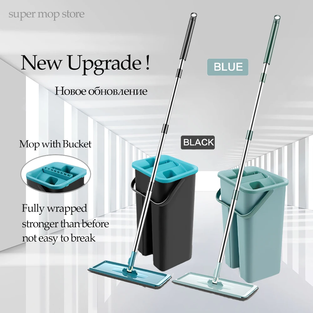 

Squeeze Mop With Bucket 360 Degree Rotating Floor Mop Wet And Dry Flat Mop Microfiber Mop Cloth For Kitchen Household Cleaning