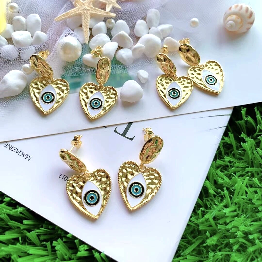 

5Pairs High Quality Gold plated drop earrings,fashion unique enamel eye drop studs earrings 2021 New Women jewelry