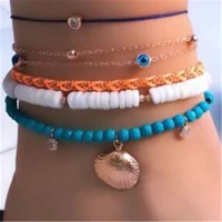 hi man 6pcsset european mixed evil eye shell small round bead anklet women personality classic couple friendship jewelry