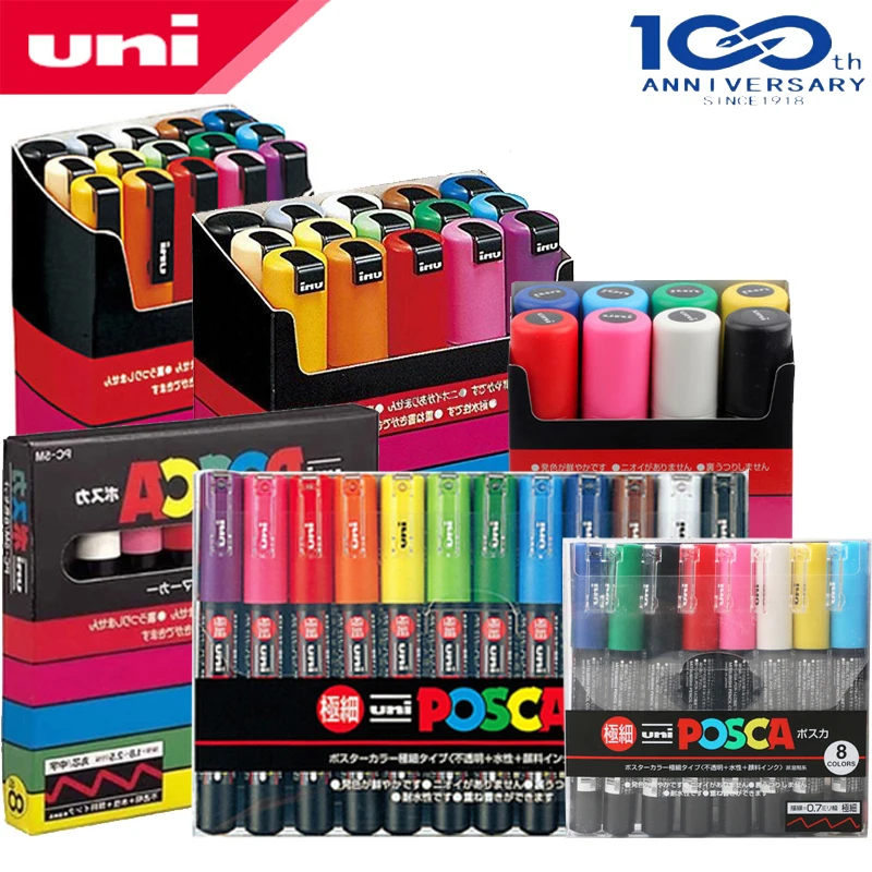 Japan UNI POSCA Series Marker Pen Combination Painting POP Poster Advertising Note Pen PC-1M/3M/5M  15/12/8/7/6/4Color