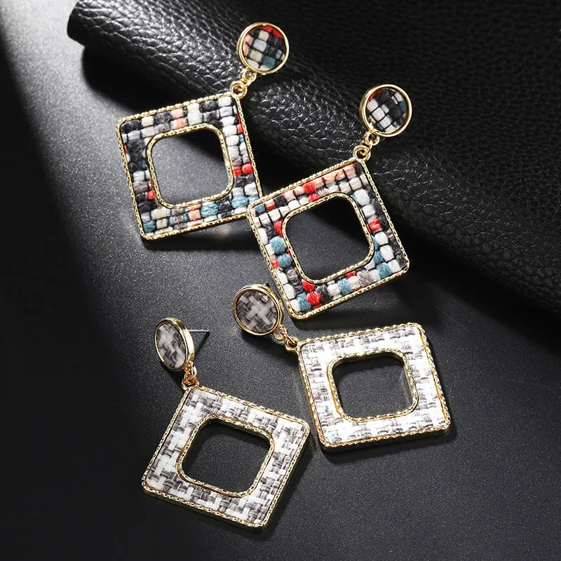 Ретро шерстяные клетчатые большие серьги из ткани для женщин корейская мода