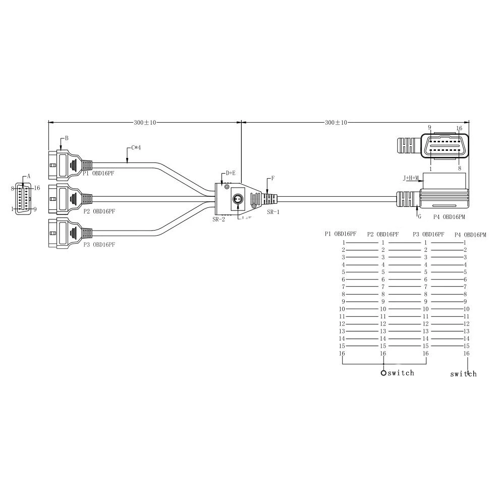 KWORKKER 50 см OBD2 кабель 16 контактный разъем для Женский сплиттер расширение L адаптер