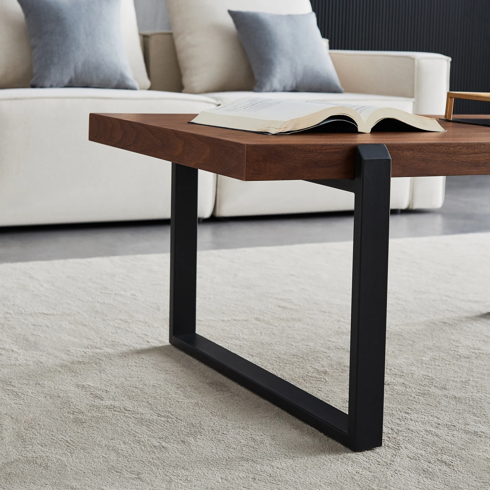 

Minimalist Coffee Table Black Metal Frame With Walnut SQUARE COFFEE TABLE