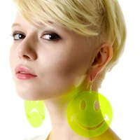 punk hip hop big neon color acrylic happy face dangle earrings for women gril large round drop earrings night club party jewelry