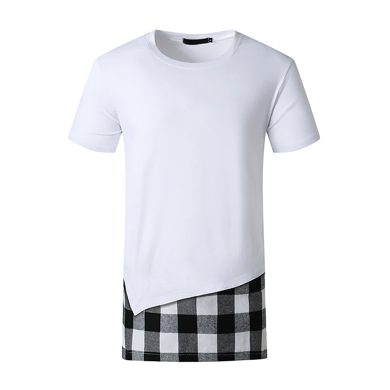 

Футболка мужская оверсайз в стиле пэчворк, модная повседневная рубашка в клетку, с коротким рукавом, в стиле хип-хоп, Харадзюку, 2021