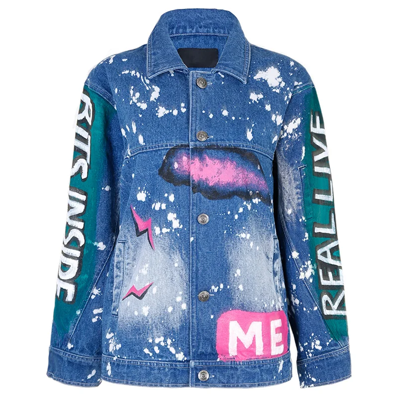 2021 осенние женские джинсовые блестки патч-дизайны куртки с рисунком граффити |