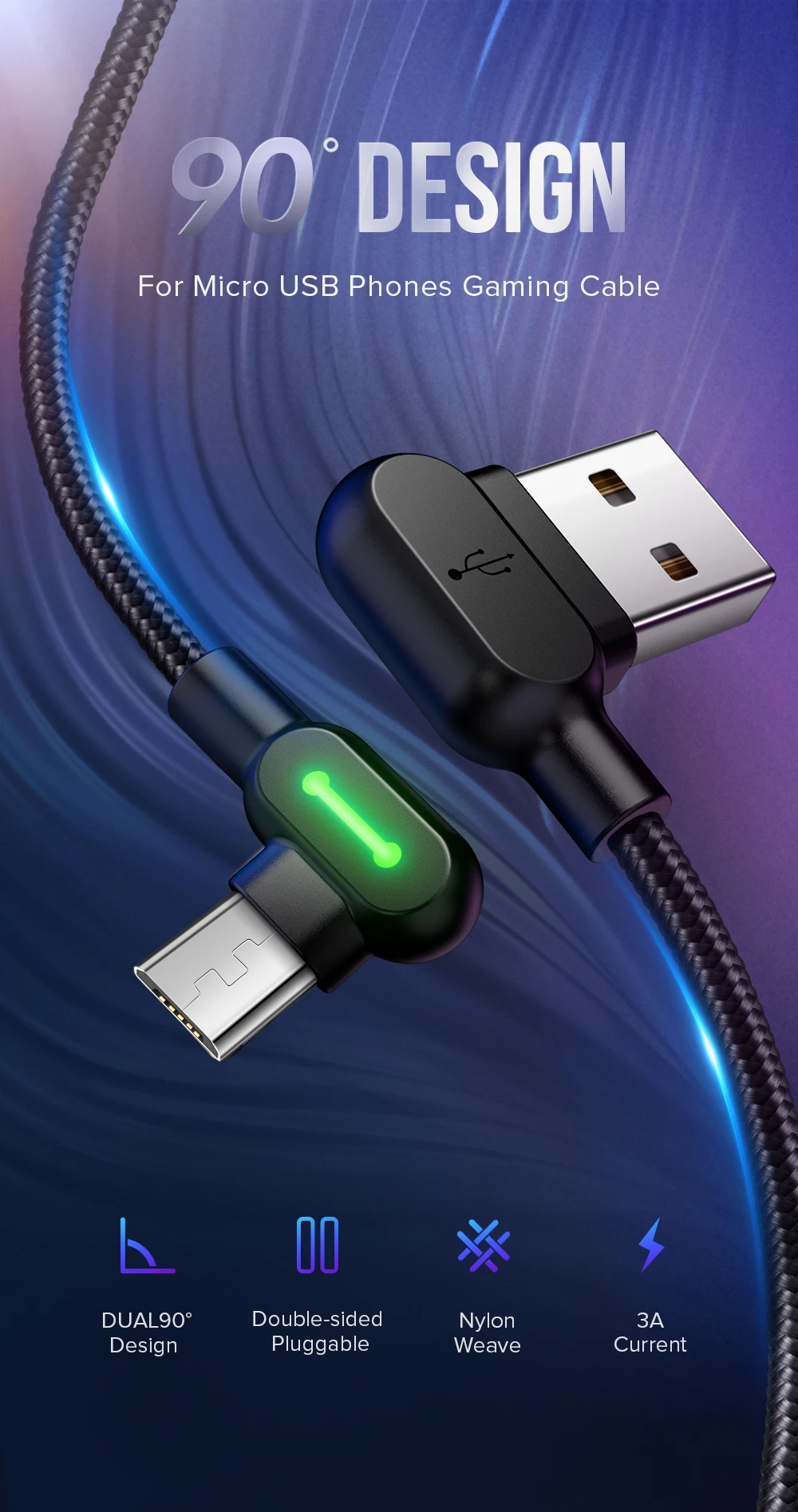 MCDODO 3 м 3A Быстрый микро USB кабель Зарядное устройство данных зарядный кабель Microusb для samsung huawei Andriod мобильных телефонов кабели шнура