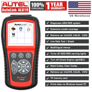 Автомобильный диагностический сканер Autel AL619, сканер OBD2, считыватель кодов двигателя, ABS,SRS, автомобильный диагностический инструмент AL619, Автомобильный сканер