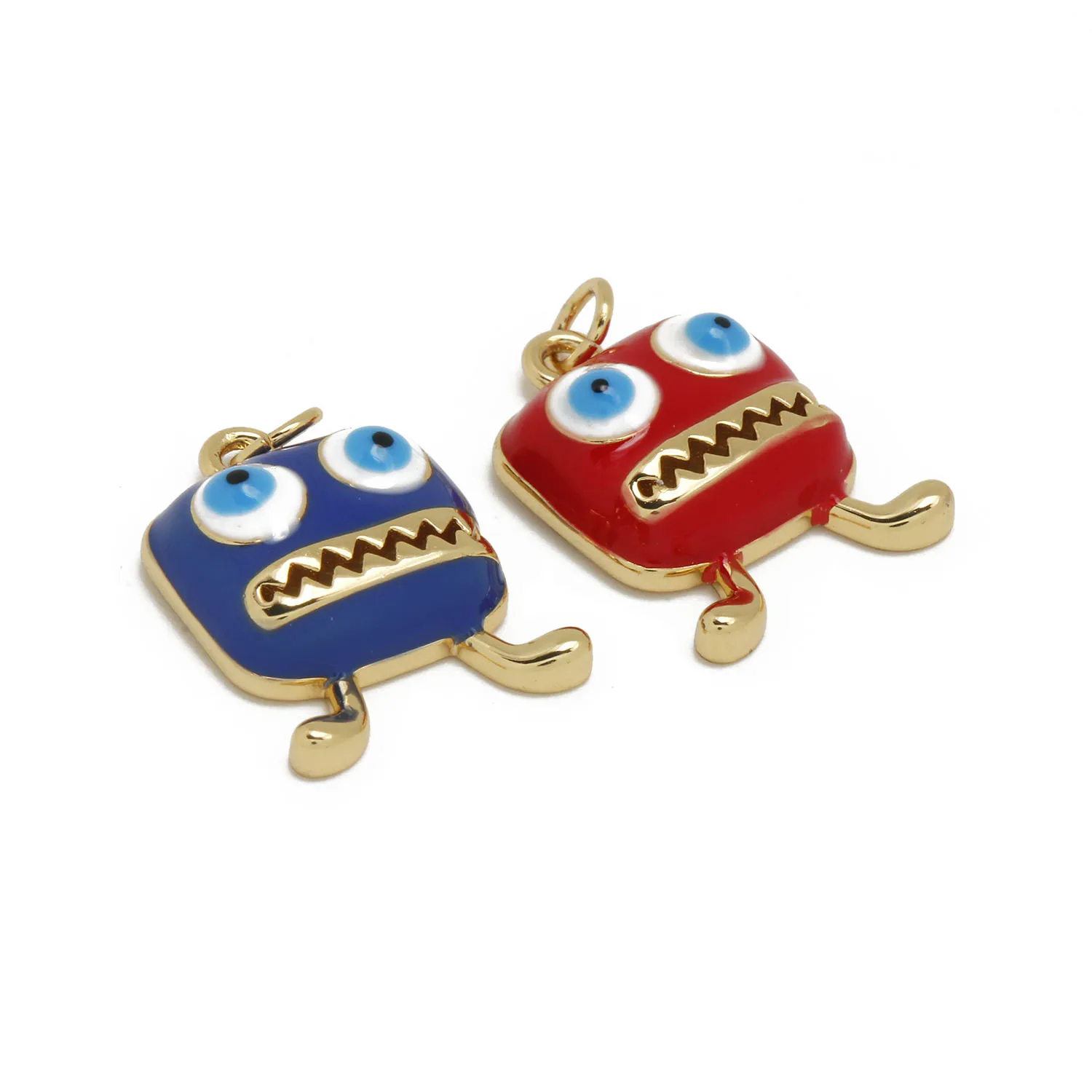 Gold-plated Brass Blue Red Enamel Big Eye Large Mouth Blame Pendant 2022 New Fashion Cartoon Trash Can Jewelry Findings Gift