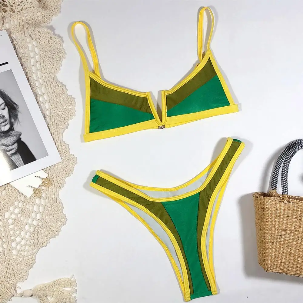 Женский купальник бикини Forefair с высокой талией и v образным вырезом Модный