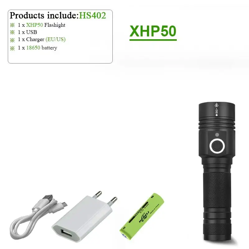 HS402B1 Xhp90 usb флэш-светильник, люменовая лампа, супер яркий Перезаряжаемый флэш-светильник, s факелы, фонарь, светодиодная ручная лампа, зум-светильник 26650 или 18650 - Испускаемый цвет: HS402B1
