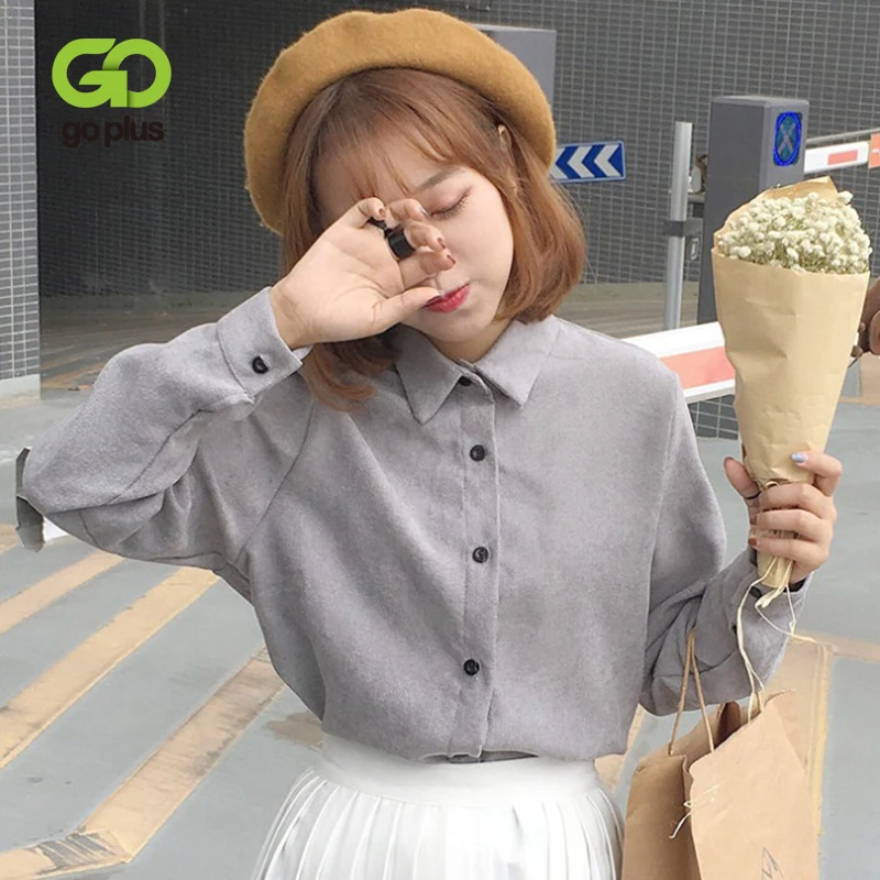 Женская блузка винтажная Вельветовая белая рубашка с длинным рукавом и отложным