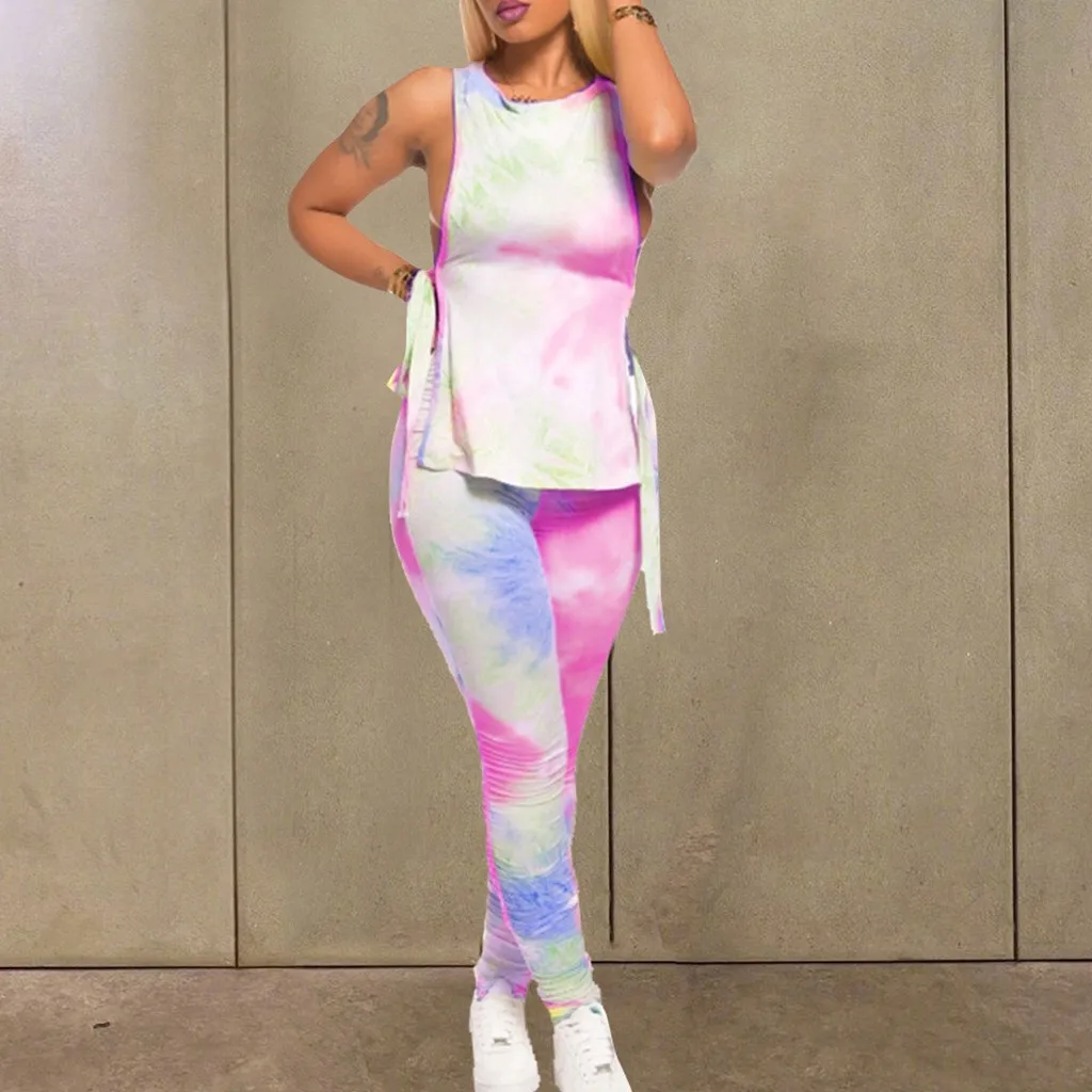 Женские модные комплекты из двух предметов с круглым вырезом лето 2020 элегантные