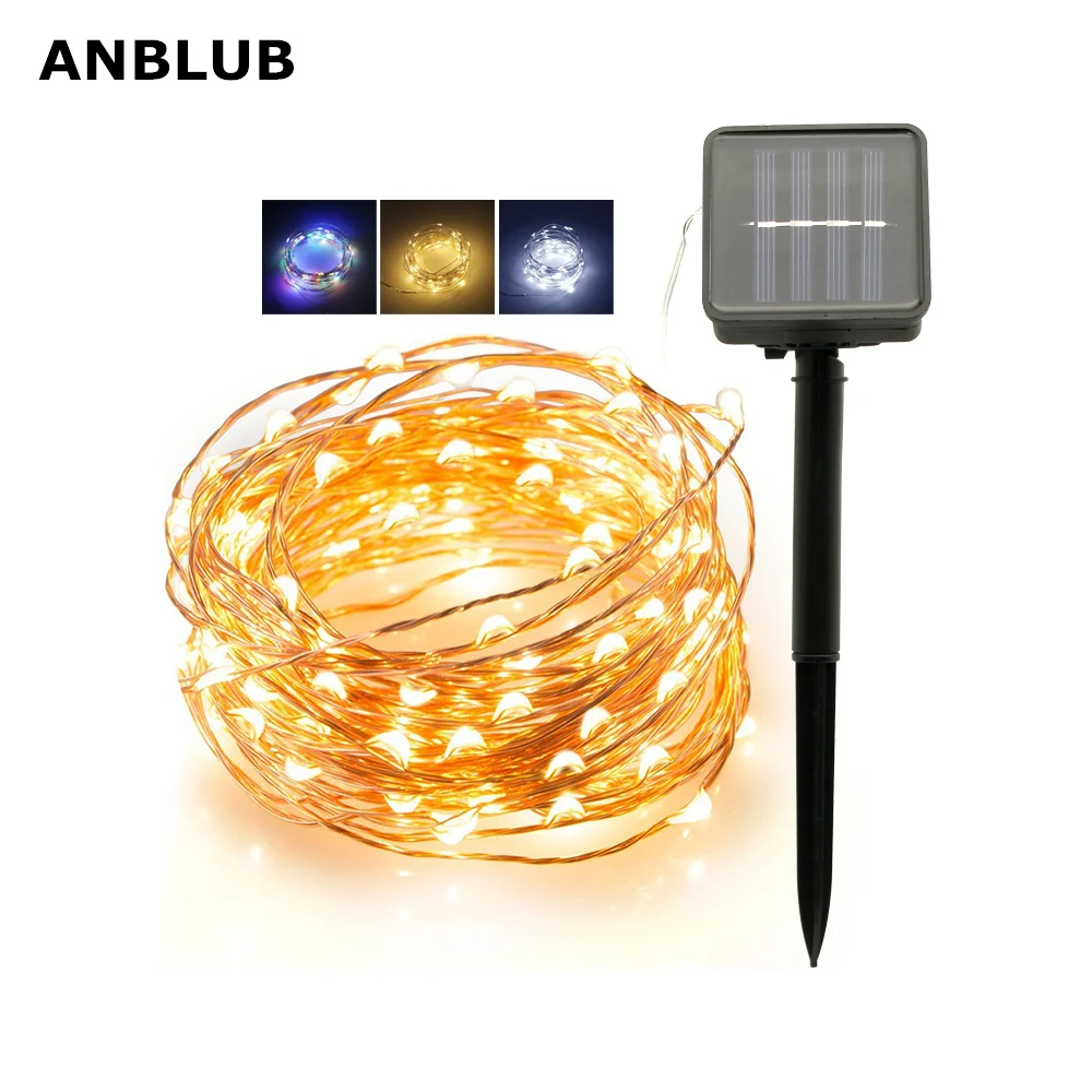ANBLUB Открытый 20 м 10 м светодиодный солнечный светильник гирлянда Сказочный светильник гирлянда водонепроницаемый для рождественского сада уличного праздника украшения