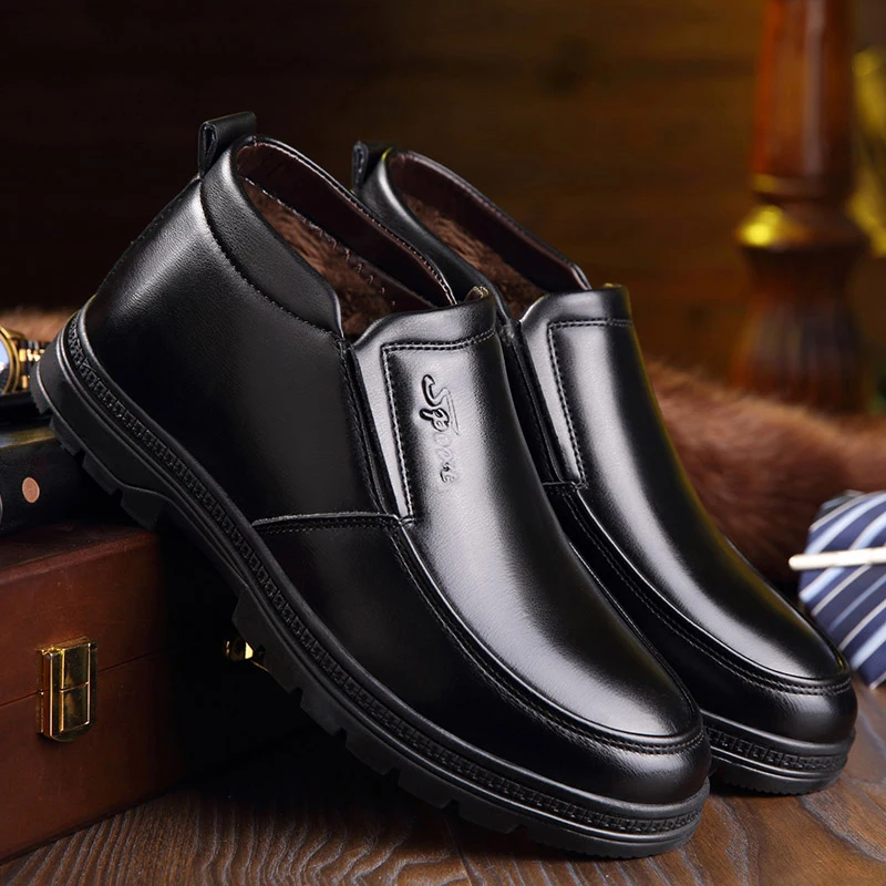 Мужские зимние ботинки кожаные из микрофибры с нескользящей подошвой размеры 38-44