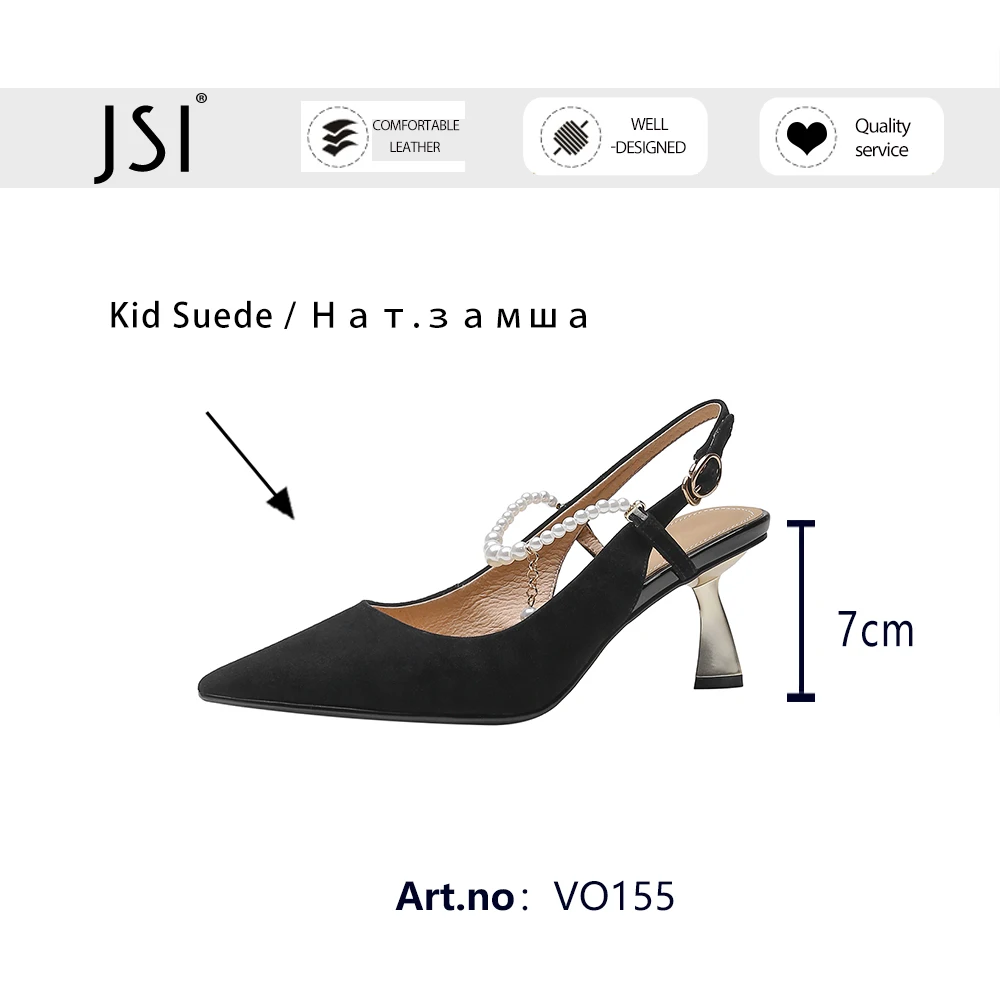 

JSI Pumps Shoes Women Strange Heel Sweet String Bead Stylish Party Spring Autumn Pointed Toe Suede Slingback Buckle Pumps VO155