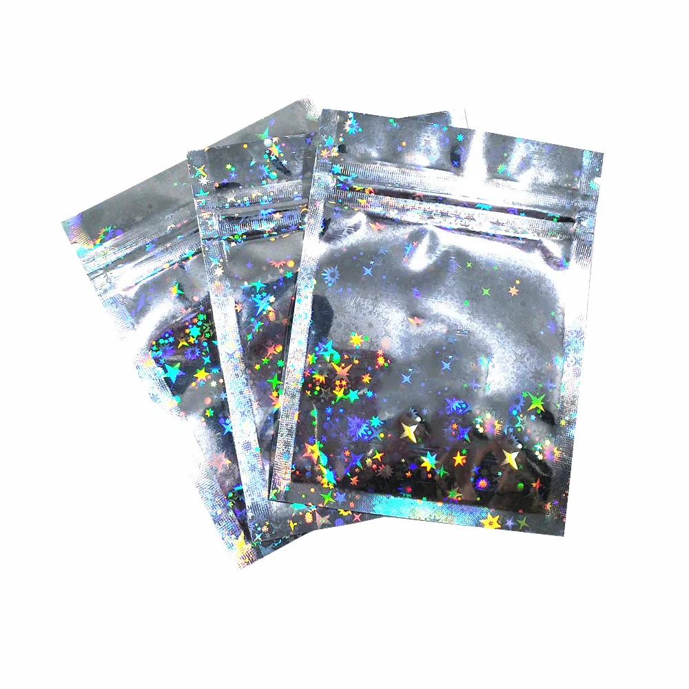 

1000Pcs/Lot Self Seal Zip Lock Glittery Star Aluminum Foil Bag Tear Notch Reusable Packaging Pouches for Candy Nuts Cookies Bean