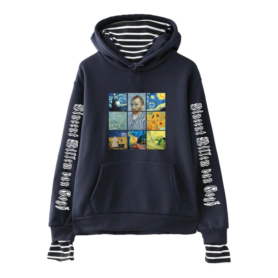

Women's Aesthetic Hoodie Printed Van Gogh Mona Lisa fake 2 piece Hoodies Sweatshirt Long Sleeve Graphic Funny Striped Tops