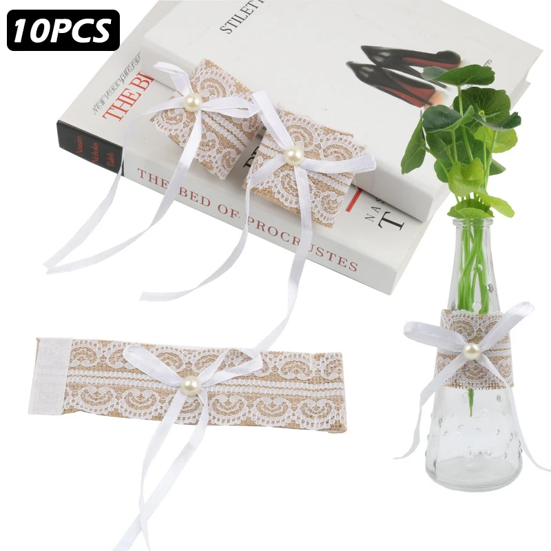 

10Pcs Vintage Natural Lace Linen Roll Handmade Burlap Ribbon Napkin Ring Wedding Party Decoration