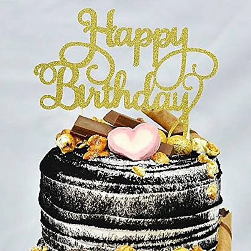 1pcs gold birthday Блестящая бумага один кекс топперы С Днем Рождения украшения 1-й первый день рождения для мальчиков и девочек вечерние мой один год день рождения - Цвет: 1pcs gold birthday