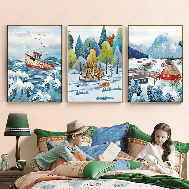 

Фантастический Детский рай Картина на холсте Ледяной Мир плакат печать на стене картина для детской комнаты детская комната милый домашний декор