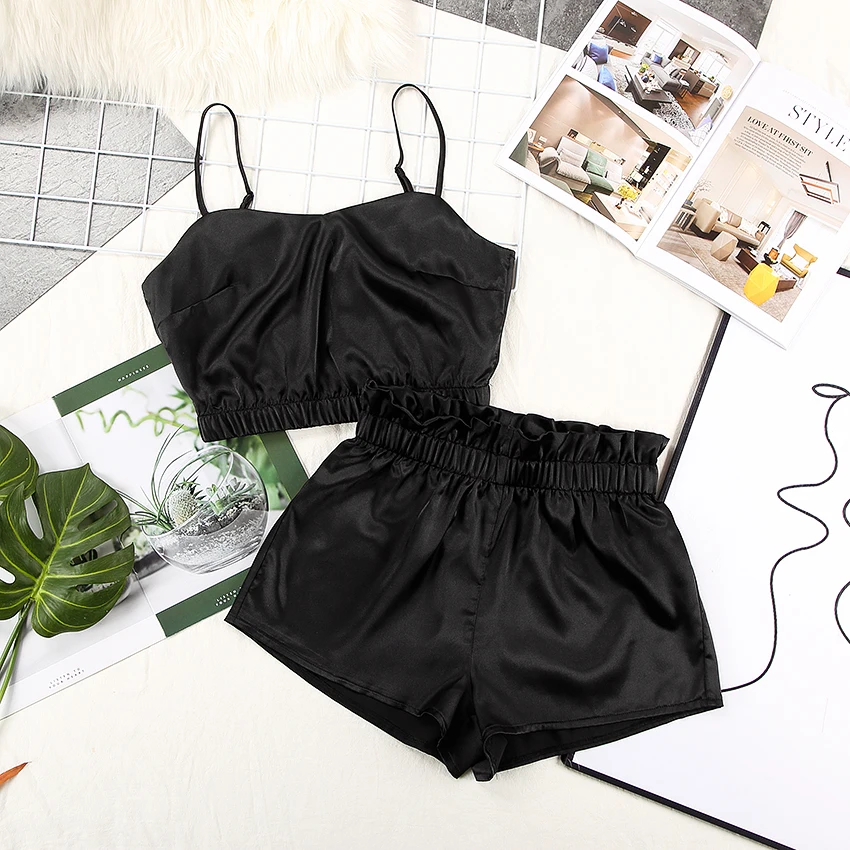 HiLoc Bud талия черный домашний костюм для женщин одежда сна на тонких бретельках