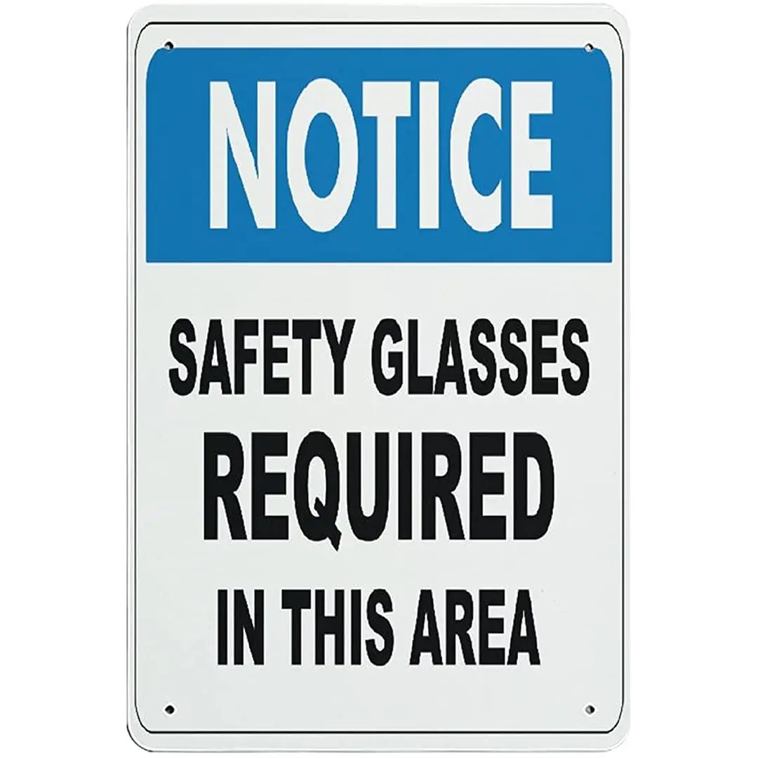 

Aluminum Metal Sign Notice Safety Glasses Required in This Area Aluminum Signs for Indoor Outdoor and Road Wall Decoration