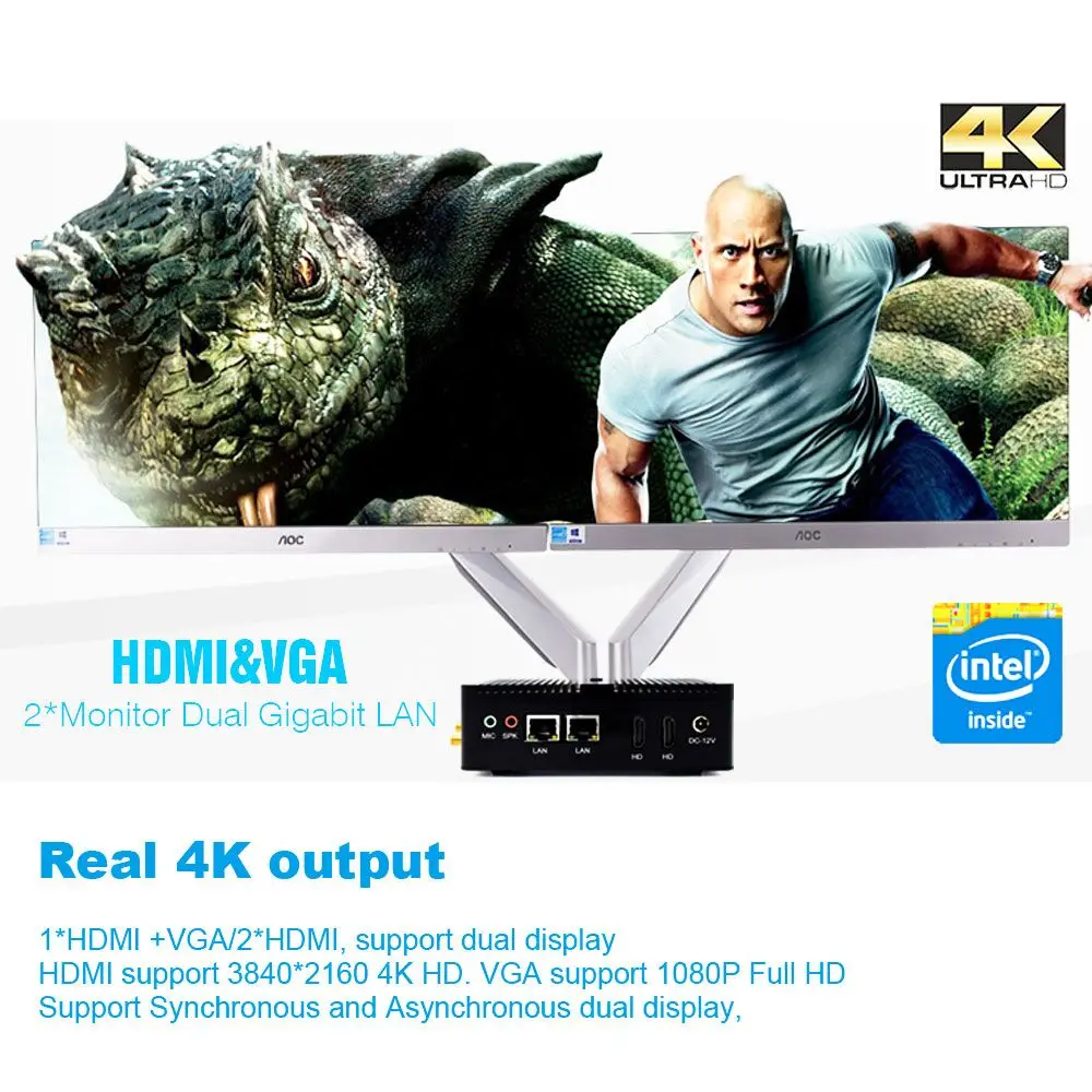 DDR3 8 Гб безвентиляторный маленький настольный ПК Intel Celeron N3160 J3160 четырехъядерный