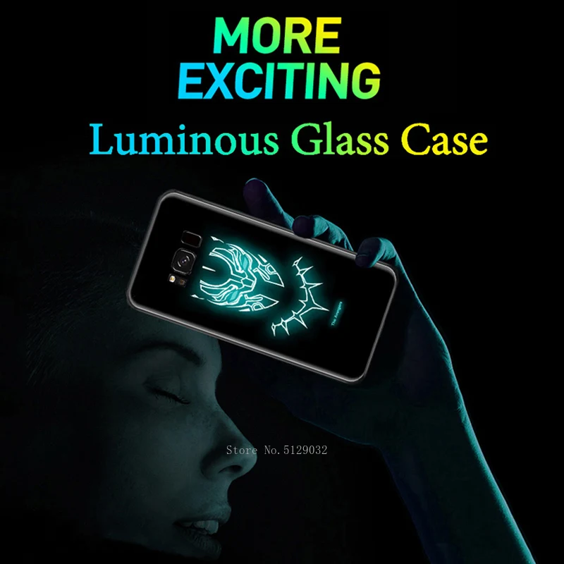 Marvel Avengers Spider Temper Glass LED Case for Coque Samsung galaxy s8 s9 s10 plus Note 8 9 Ironman Batman Logo Luminous Cover |
