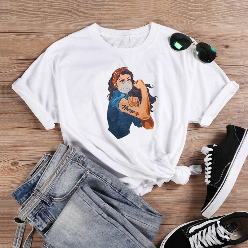 Футболка Rosie the Riveter с рисунком медсестры забавная 100% хлопок унисекс стиль гранж