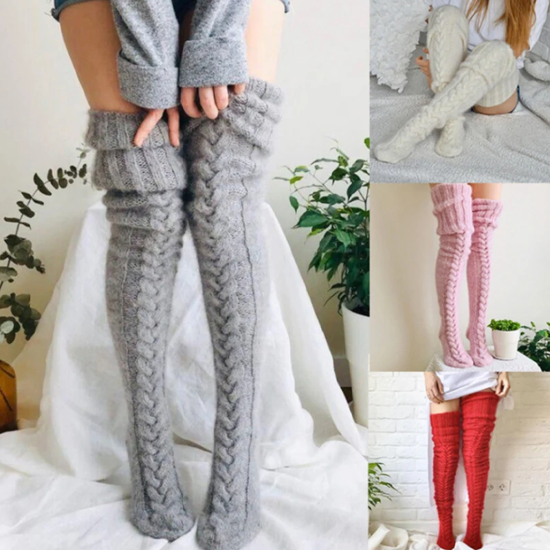 

Women Woolen Foot Warmer Stocking Autumn And Winter Solid Color Over Knee Leg Warmer Socks Pile Stockings Thick Women's Socks