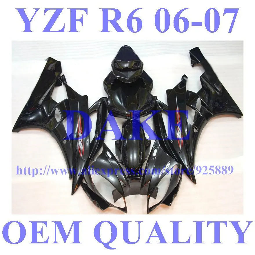 

Injection Pre_drilled fairing kit for YAMAHA YZF-R6 ABS YZF R6 06 07 YZF 600 R6 2006 2007 #001B black motorcycle fairing parts