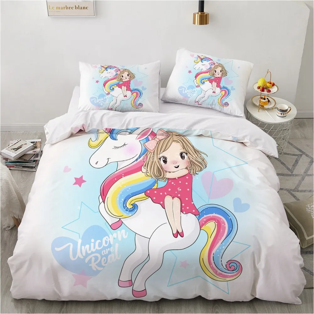 Комплект постельного белья с мультяшным единорогом 3d детское постельное белье
