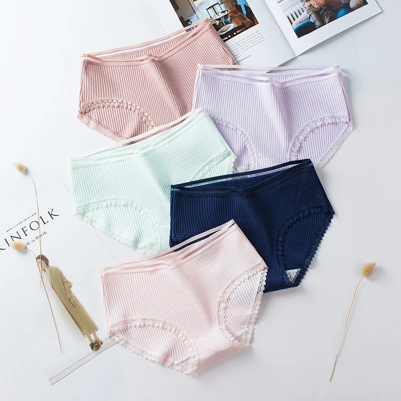 

5Piece/Set Women's Underwear Mid-Waist Cechikochi Ladies Breathable Cotton Female Panties Sexy Briefs For Girls