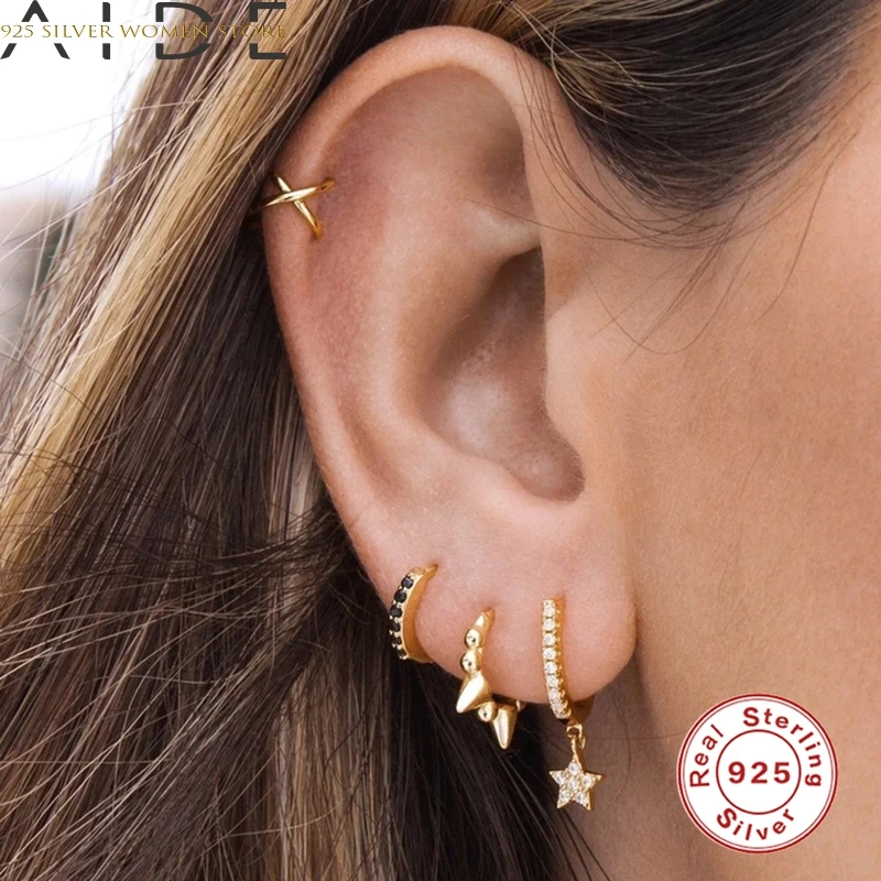 

AIDE Mini Star Earrings For Women 925 Sterling Silver Earrings Dangle Piercing Jewelry Ear Cuffs Pendientes #8.1
