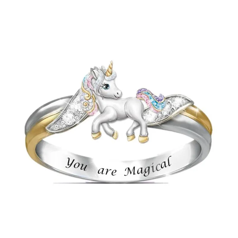 

New popular fashion cute style colorful unicorn women ring Valentine's day romantic banquet charm jewelry gift wholesale