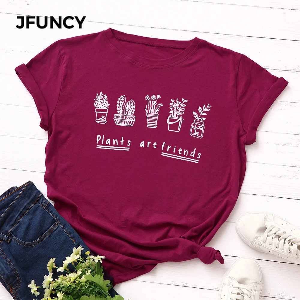 JFUNCY  Summer Women's T-shirts Short Sleeve Loose Female Tee Top 100% Cotton T Shirt Creative Print Woman Tshirt