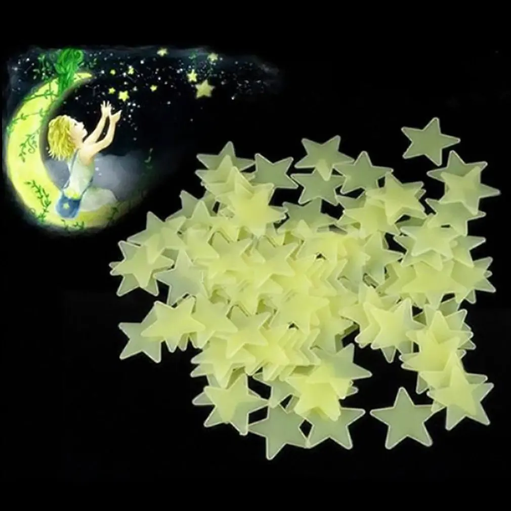 

100PCS 3CM Luminous Star Wall Sticker Luminous Fluorescent 3D Kids Bedroom Ceiling Home Dark Place Star Wall Stickers