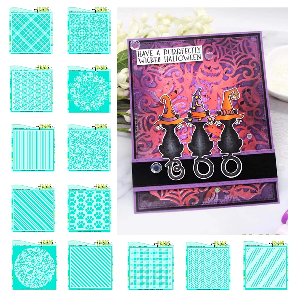 

2021 Arrival Fall Mandala Frosty Flakes Big Paws Windmill Bone Chevron Diagonal Stripes Plaid Layered Stencil Set Diy Decoration