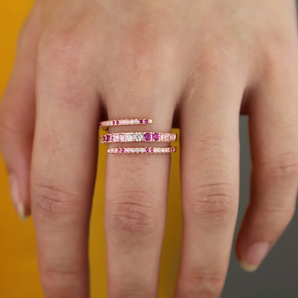 Женское кольцо в форме змеи US #6 7 8 розовое золото розовый белый фианит красочные