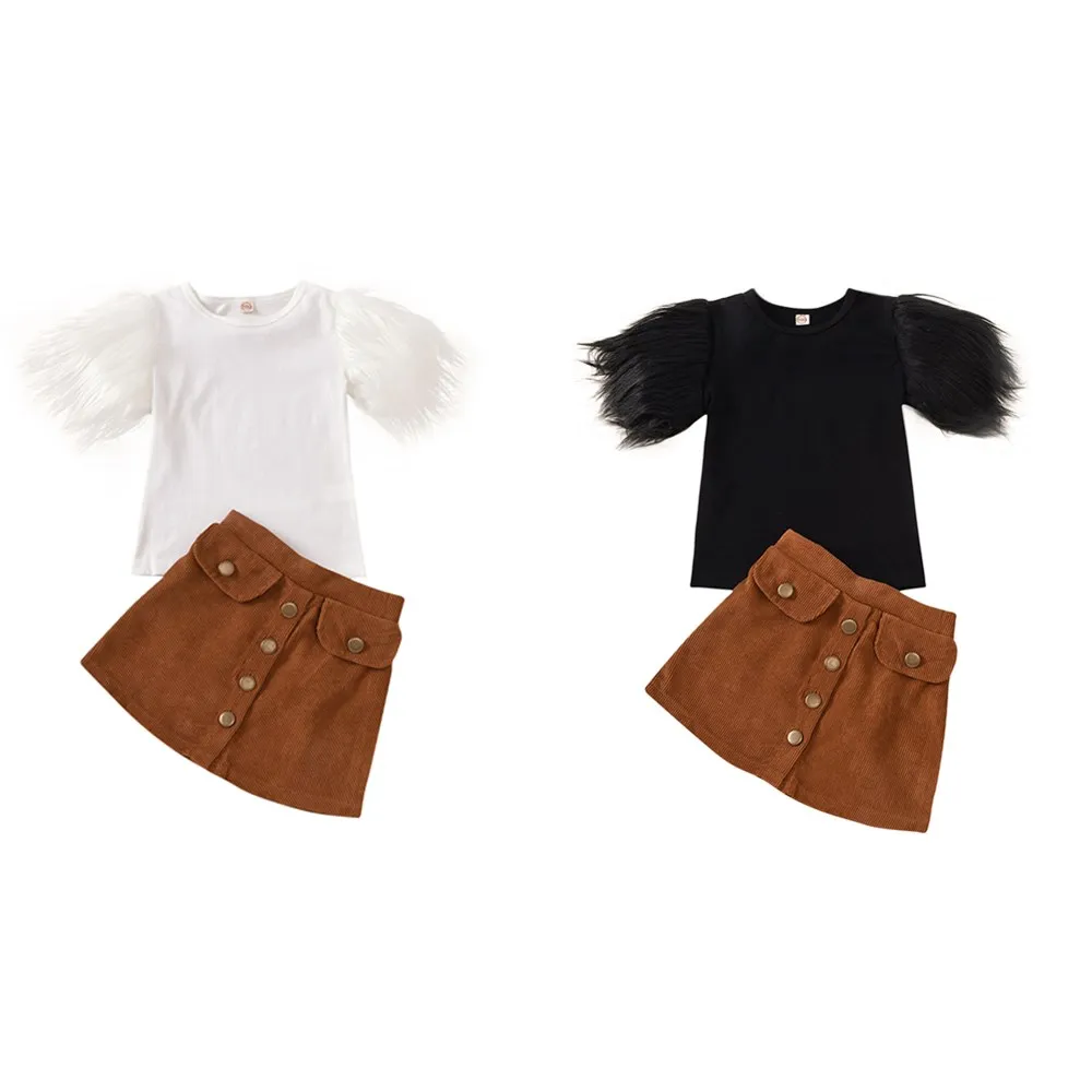 Футболка с рукавами перьями для маленьких девочек 2 8 лет|Комплекты одежды