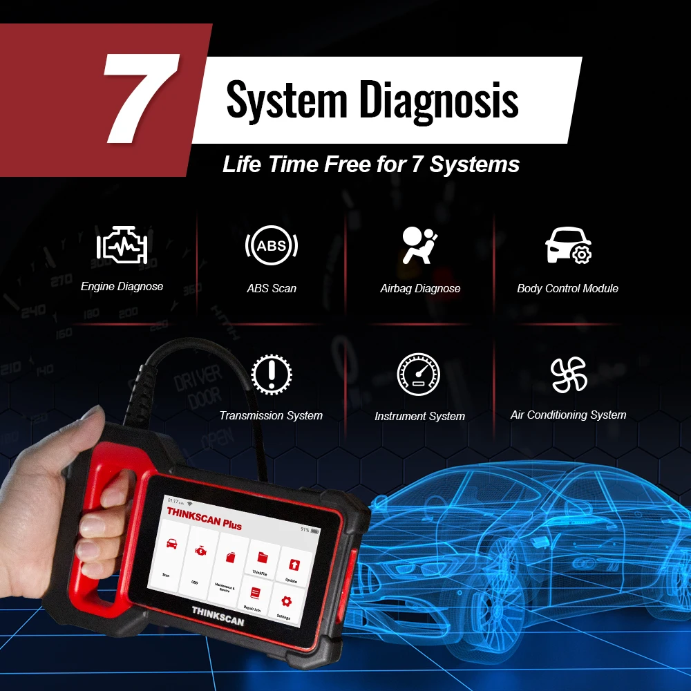 THINKCAR – outil de Diagnostic professionnel Thinkscan Plus S2/S4/S7, Scanner obd2, 2/3/5, réinitialise le système ECM/ABS/SRS, gratuit à vie