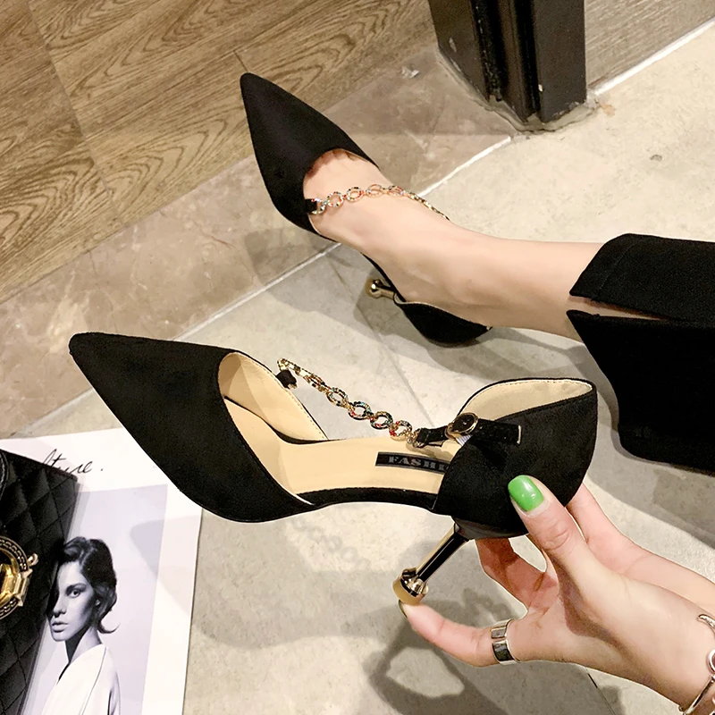 Женские босоножки на шпильках с острым носком пряжкой в Корейском стиле лето