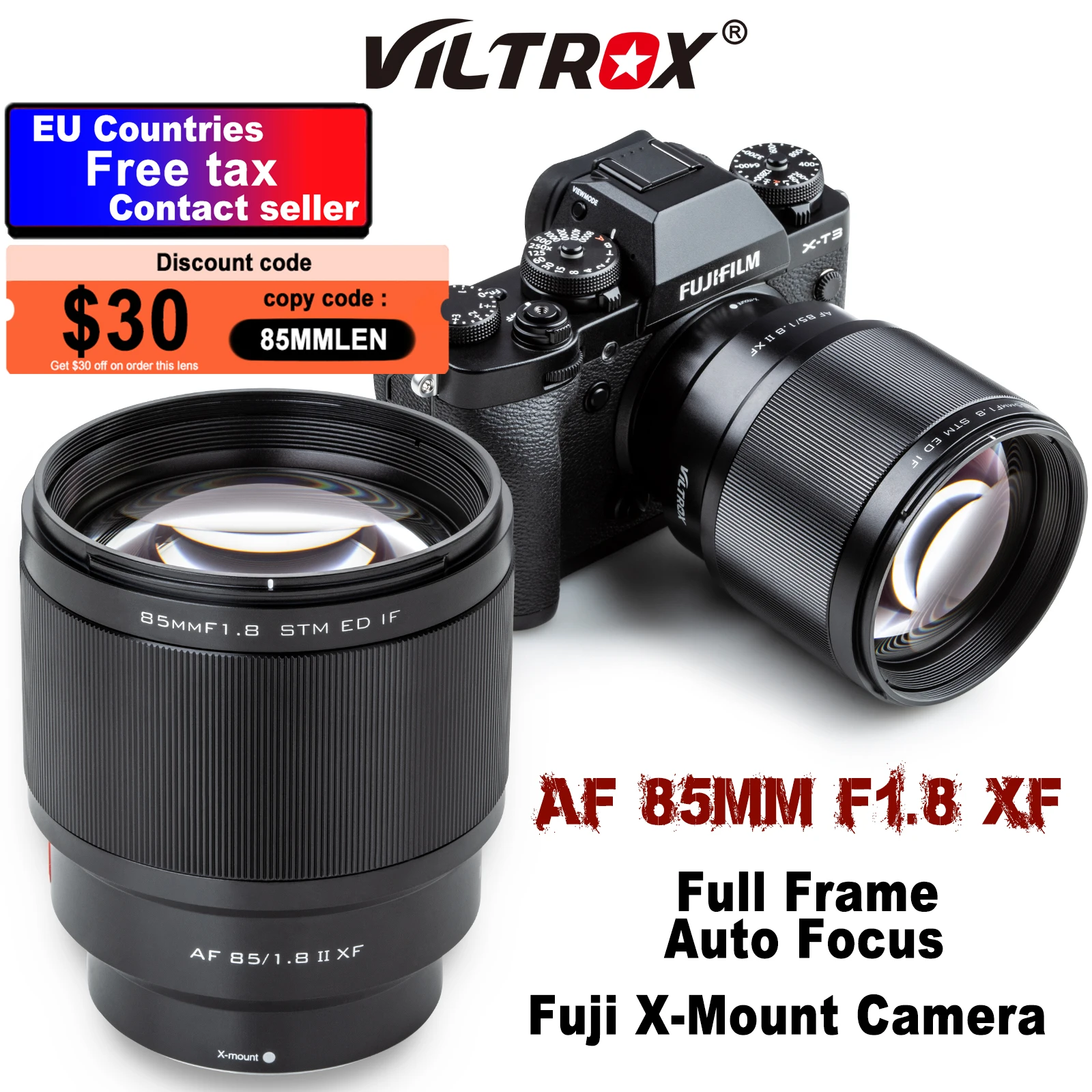 

Портретный объектив Viltrox 85 мм F1.8 Mark II с автофокусом для камеры Fujifilm Fuji X Mount X-T30 X-T3 X-PRO3 X-T200 X-T2