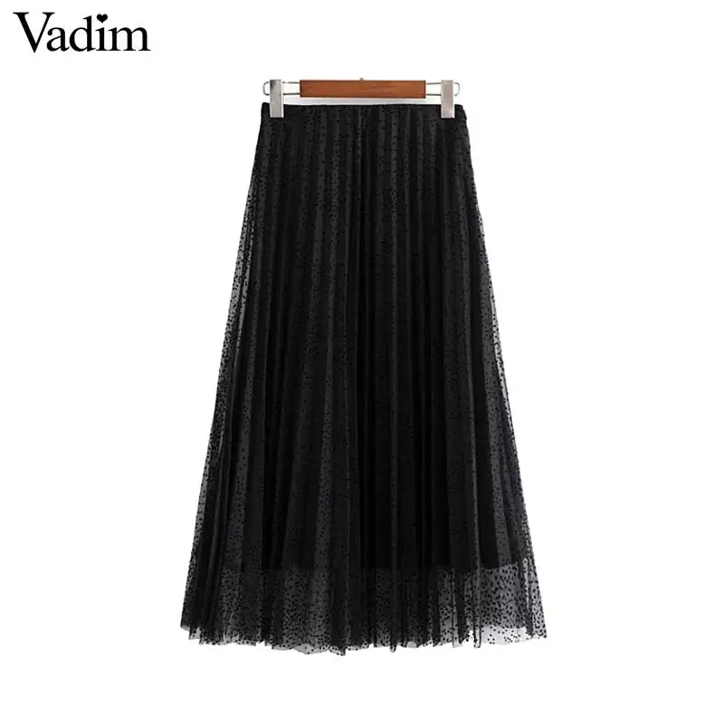 Vadim Женская шикарная черная сетчатая миди юбка на молнии сзади в горошек женский
