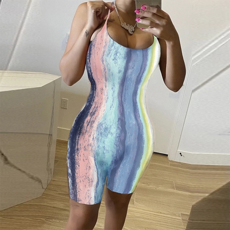 

FARSTAR Women's summer 2021 Europe and the United States new colorful tie-dye printing sexy halter overalls