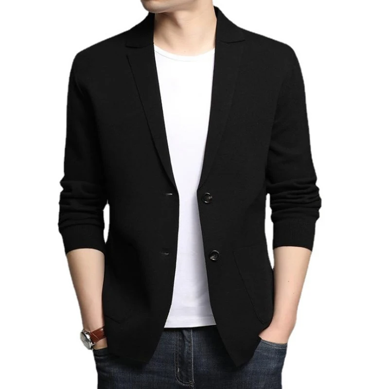 

New Spring Men's Knitwear Blazer Autumn Solid Color Small Blazers Men Slim Fit Cardigan Sweater terno masculino