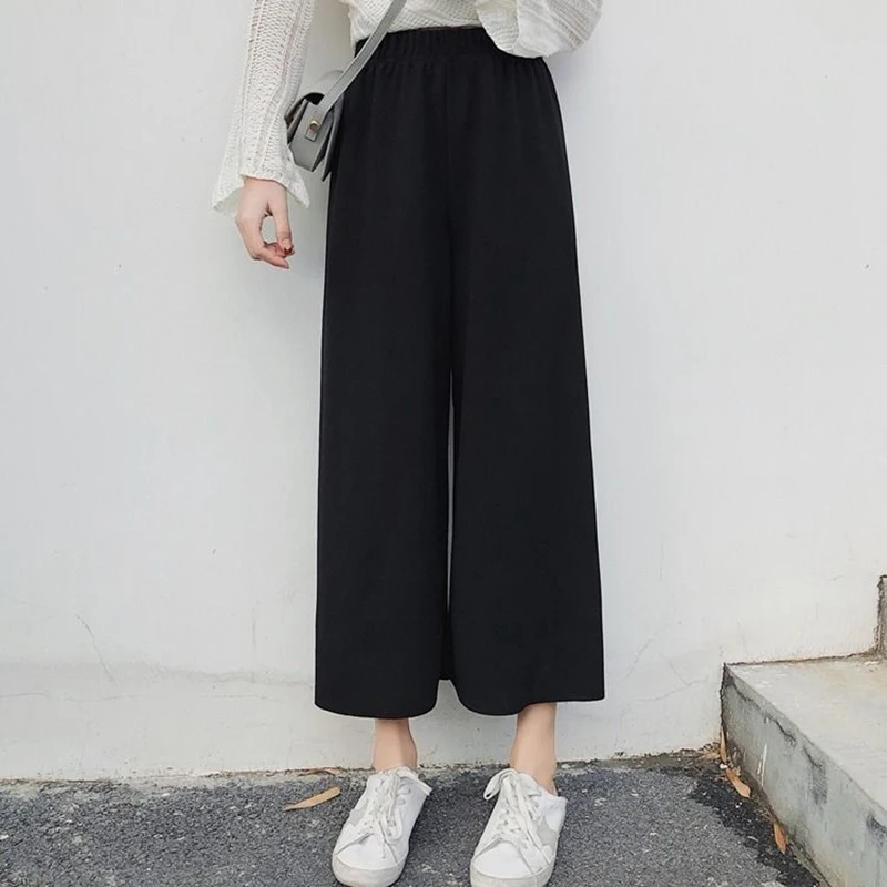 

Pants Women Ankle-Length Straight Ttrendy Pant High Waist Chic Womens Leisure Wide Leg Capris Student All-match Solid Lady Loose